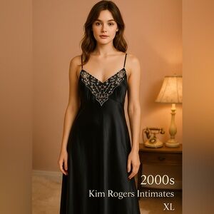 Vintage Kim Rogers Satin Nightgown XL Lace Trim